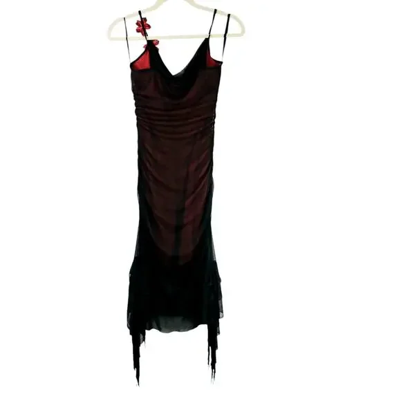 Ruby Rox VTG SZ S (4) Goth Black & Red Body Con Dress Floral Details At